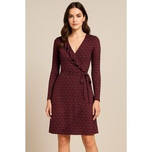 Leota Womens Dress Purple Black Polka Dot faux Wrap Size Medium Ruffle